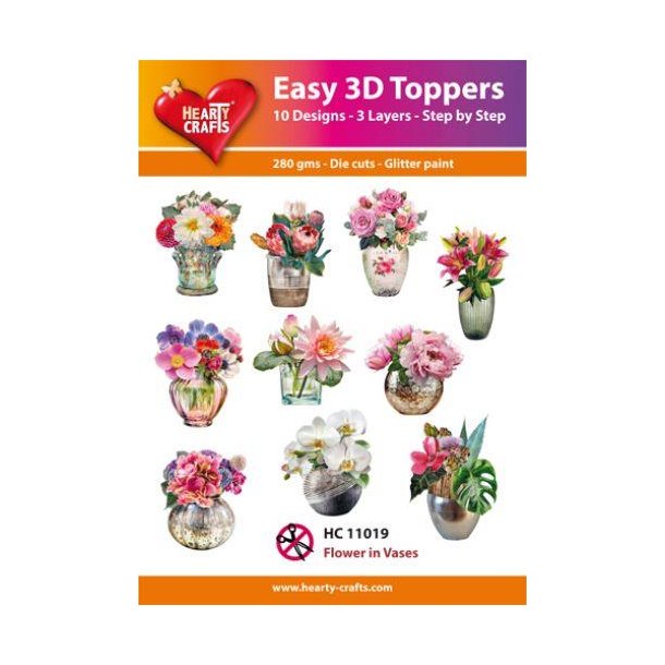 Easy 3D Toppers, 11019 Flowers in vases 10 ASS.