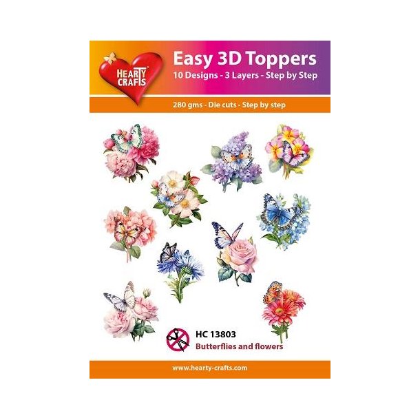 Easy 3D udstanset Butterflies and flowers 13803 10st