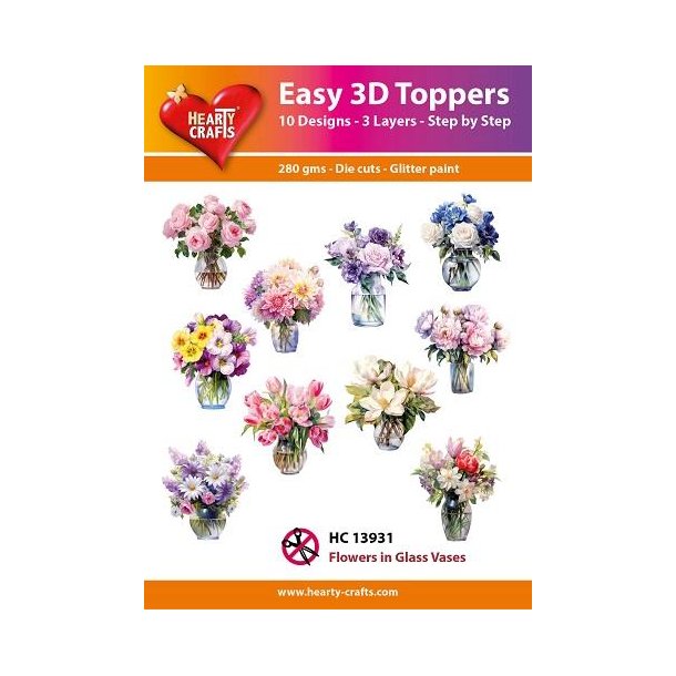 Easy 3D Toppers, 13931 Flowers in Glass Vaeses 10 ASS.