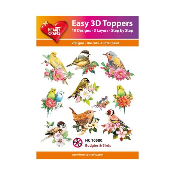 Easy 3D Toppers, 10580 Budgies and Birds 10 ASS.