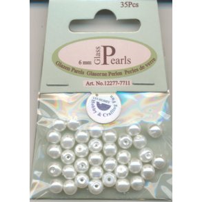 Glasperle rund 6mm hvid 35stk