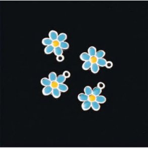 Charms blomst turkis/gul 12mm 4stk - 1202