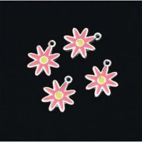 Charms blomst 15mm 4stk pink/gul - 1204