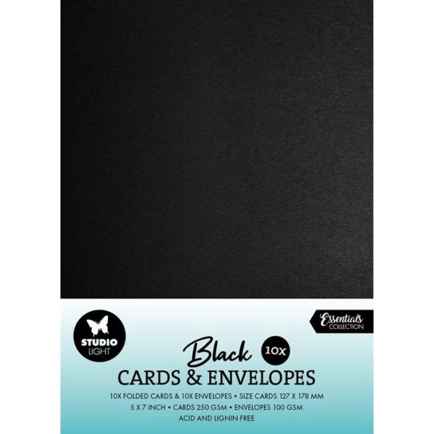 Studio Light Cards &amp; Envelopes 5x7" "Black" 10st