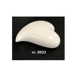 Liggende hjerte i hvid keramik 7,5cm