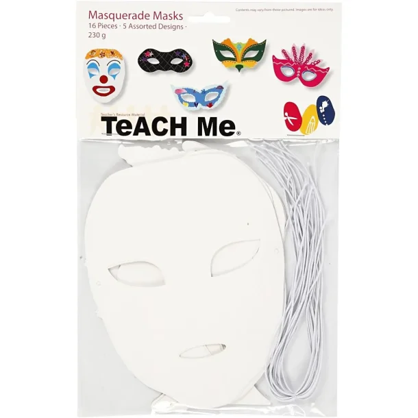 Teatermasker 1 Pk., 16 Stk., H: 8,5-19 cm, B: 15-20,5 cm, 230 g, Hvid