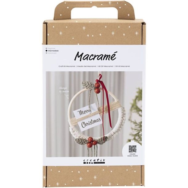 DIY Kit Macram� Julekrans, mos gr�n, juler�d, r�hvid