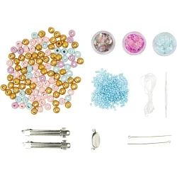 Mini DIY Kit Smykker Halskde, Armbnd, Spnder, Broche, Bl, Lys Bl, Pastelpink