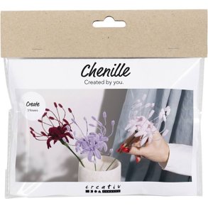 Mini DIY Kit Chenilleblomster Spider lily, soft rosa, lys lilla, mrk rd
