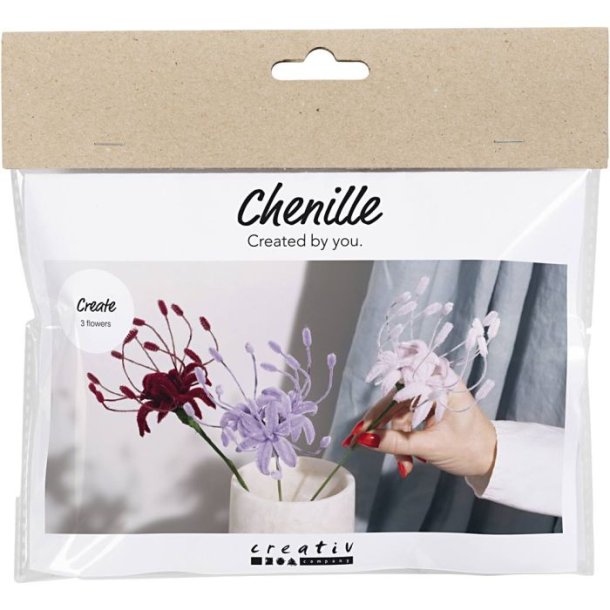 Mini DIY Kit Chenilleblomster Spider lily, soft rosa, lys lilla, mrk rd