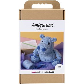 DIY Kit Amigurumi Flodhest, bl, lys bl