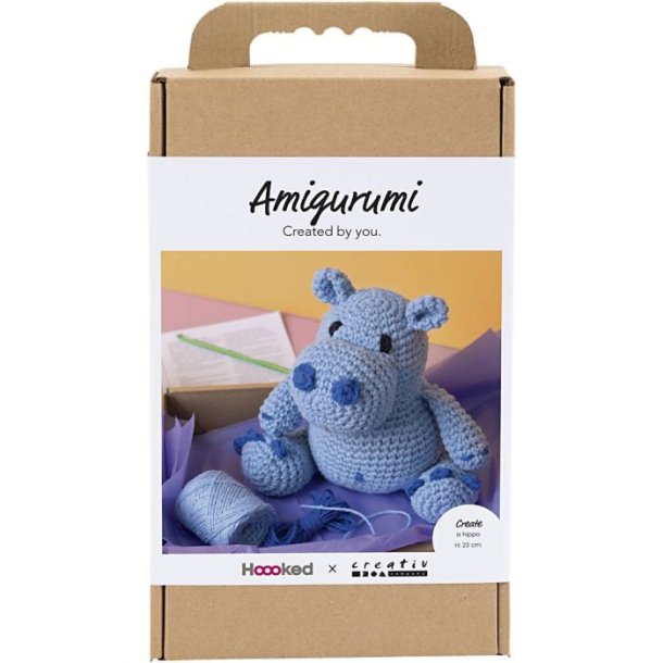DIY Kit Amigurumi Flodhest, bl, lys bl