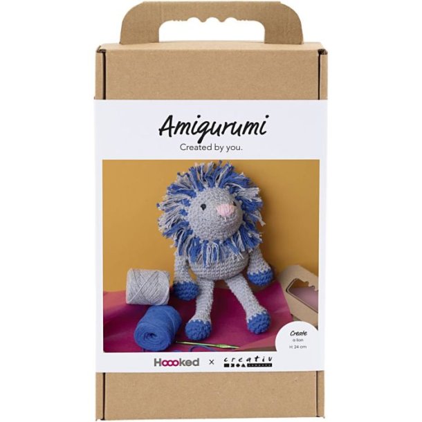 DIY Kit Amigurumi L�ve, marinebl�, lys gr�