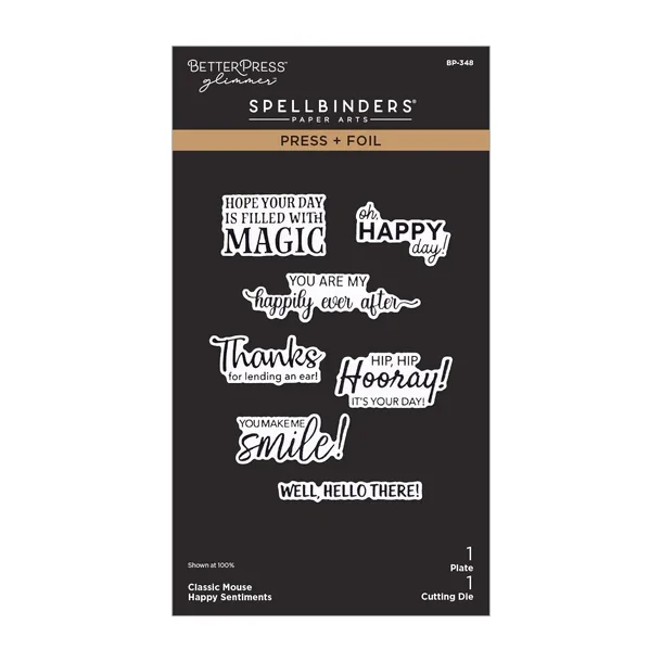Press + Foil Plate Classic Mouse Happy Sentiments BP-348 Spellbinders