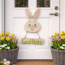 Hare med skilt i lyst tr� 29,5 cm, 19,2 cm