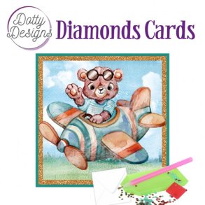 Diamond Cards Teddybear in Airplane ca. 15x15cm