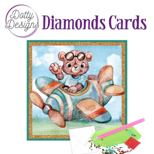 Diamond Cards Teddybear in Airplane ca. 15x15cm