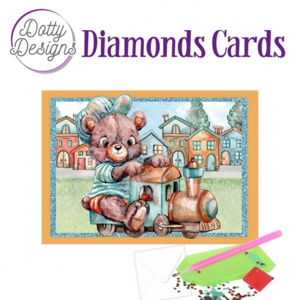 Diamond Cards Teddybear on Train ca. 9,5x13,5cm