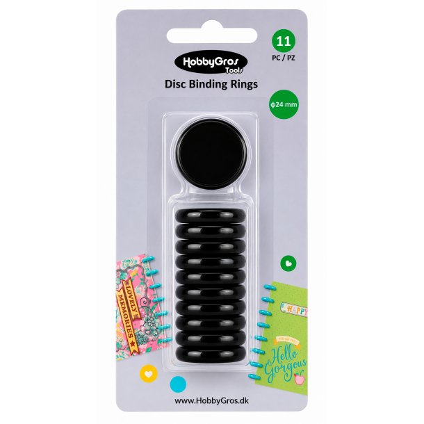 Disc Binding Rings - Black �24mm 11stk HGT053 FORUDBESTILLING P� LAGER P� MESSEN