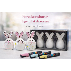 Hare 3stk i glaseret keramik med metal oph�ng
