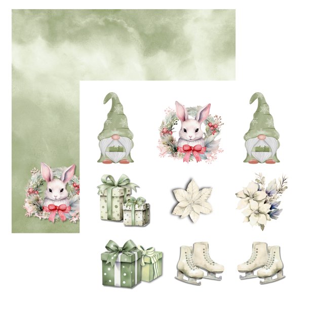 Designpapir Gr�n Klippeark - 30,5 x 30,5 cm. - Luna Hobby