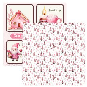 Designpapir Pink Juletrer - 30,5 x 30,5 cm. - Luna Hobby