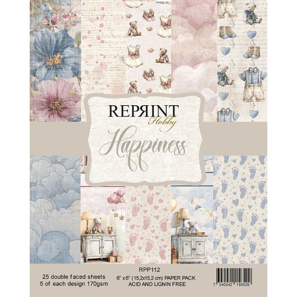 Papirblok Happiness - 6x6 Reprint