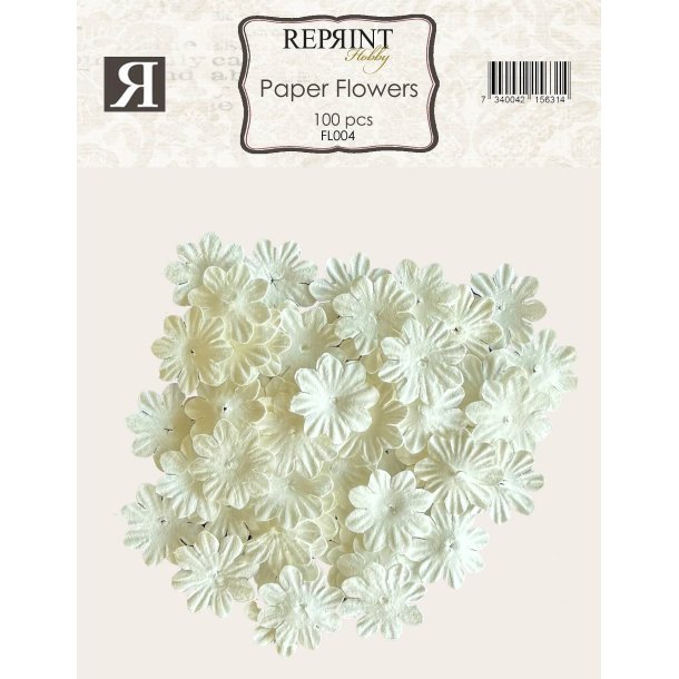 Mini papirs blomster 20mm 100stk White Reprint