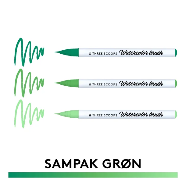 Watercolor brush - Grn sampak 3stk