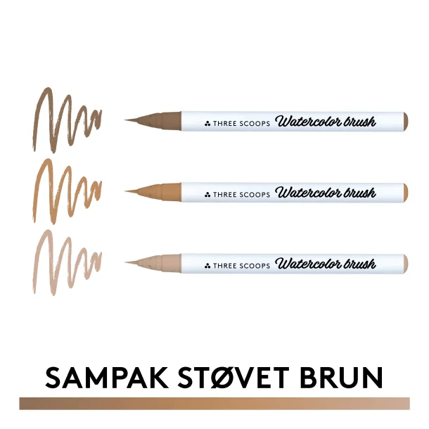 Watercolor brush - Stvet brun sampak 3stk