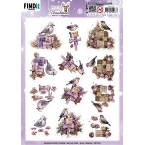 3D udstanset ark Pastel Purple Christmas - Birds