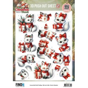 3D ark udstanset Furry Christmas Friends - Christmas White Fox SB11170