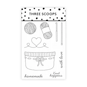 Akrylstempel Kurv med garn Three Scoops