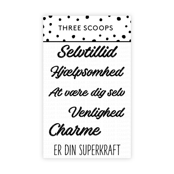 Three Scoops Stempel Din superkraft tekster