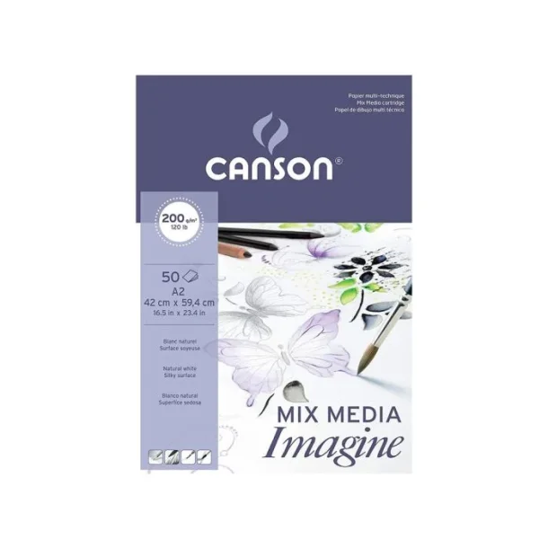Canson Mixed media papir. 200 gr. A2 50 ark