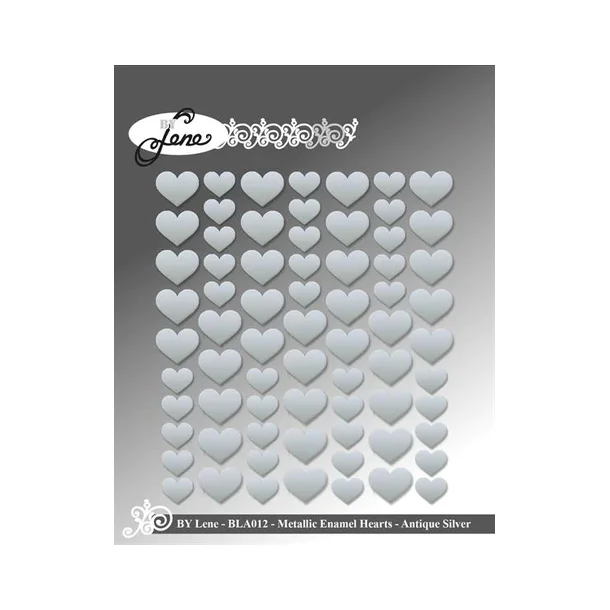 Metallic Enamel Hearts Silver 70stk BLA012 