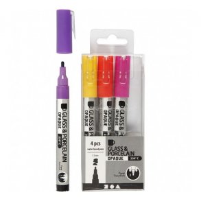 Glas- Og Porcelnstusch, Streg 1-2 mm, Dkkende, Lilla, Gul, 4 Stk., 1 Pk.