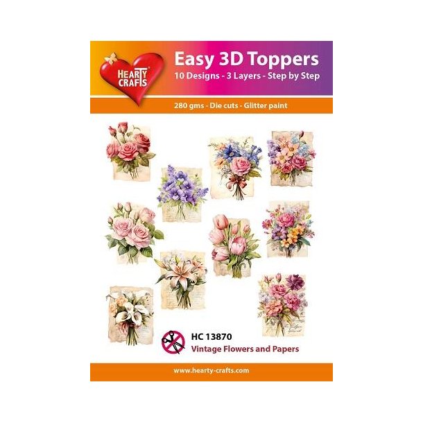 Easy 3D ark udstanset 13870 Vintage Flowers and papers 10st