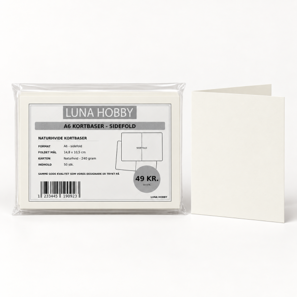 Kortbaser naturhvide 50stk A6 falset Luna Hobby