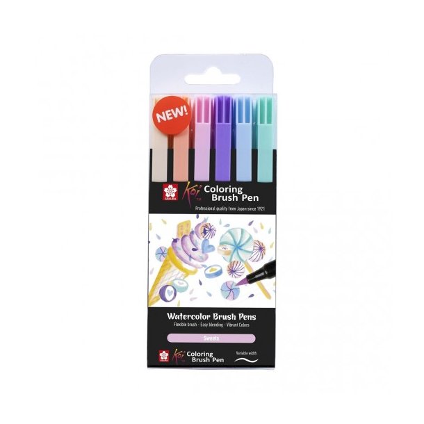 Koi Colouring Brush St, Sakura, 6 stk (Pastel farver)