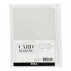 Kort og kuverter slv glitter, 4 st. kort str. 10,5x15cm
