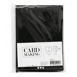 Kort og kuverter sort 6st kort. str. 10,5x15cm