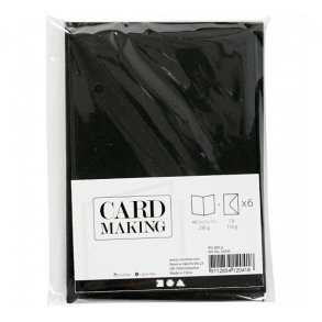 Kort og kuverter sort 6s�t kort. str. 10,5x15cm