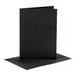 Kort og kuverter sort 6st kort. str. 10,5x15cm