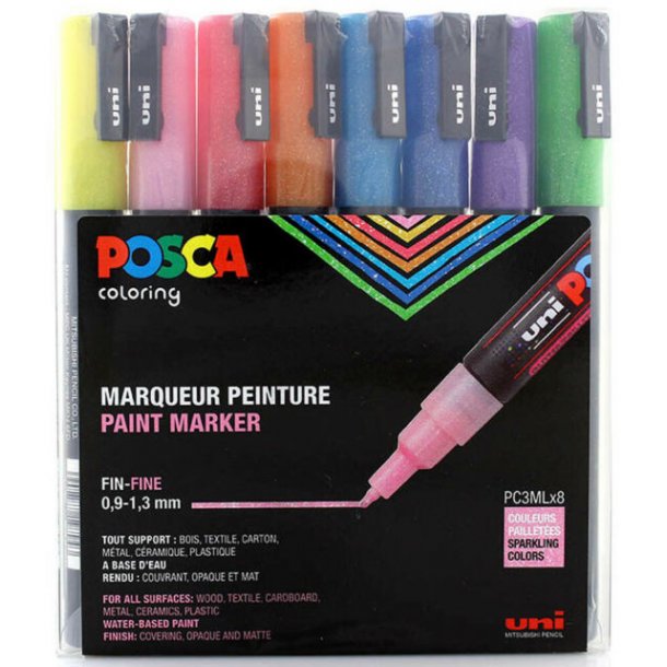 Posca Tuscher Glitter PC3ML 8 stk