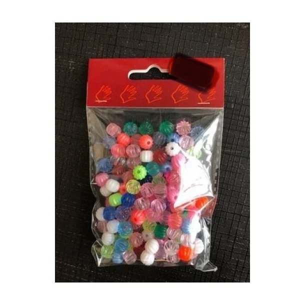 Plastic perler - Runde med riller - blandede farver ca. 40gr. 