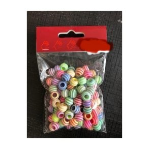 Plastic perler ca. 40gr. Runde pastelfarvede med striber 