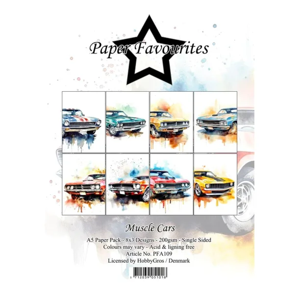 LS BESKRIVELSE Paper Favourites Paper Pack "Muscle Cars" PFA109 A5 BESTILLINGSVARE