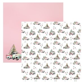 Designpapir Pink Juletruck -30,5 x 30,5 cm. - Luna Hobby