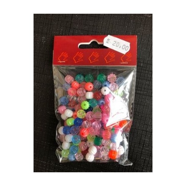 Plastic perler - Runde med riller - blandede farver ca. 40gr. 